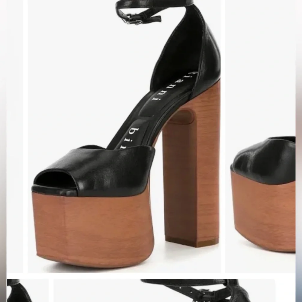 Gianni Bini Fenix Leather Peep Toe Woodgrain Platform Pumps